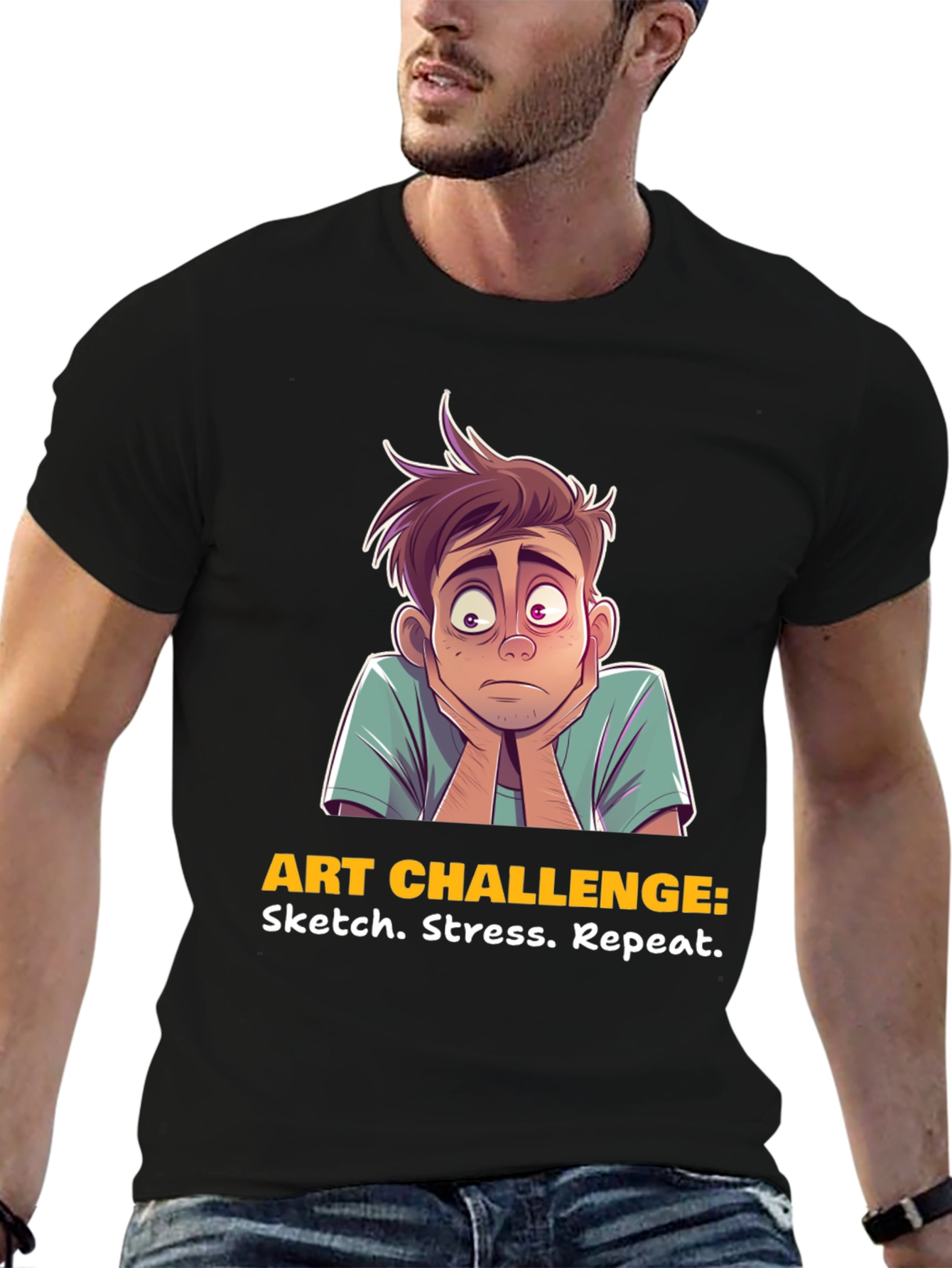 Art Challenge T-Shirt: Sketch Stress Repeat Graphic Tee