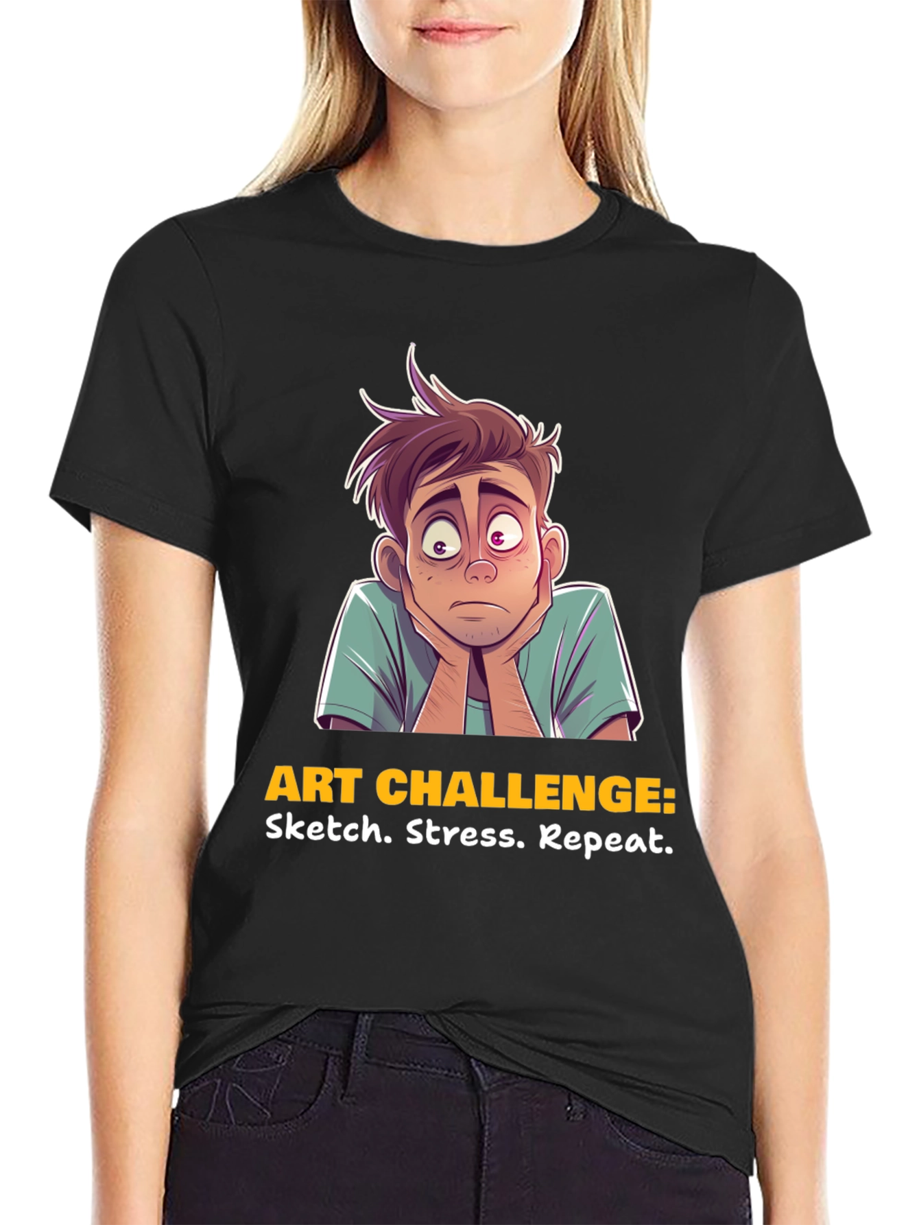 Art Challenge T-Shirt: Sketch Stress Repeat Graphic Tee