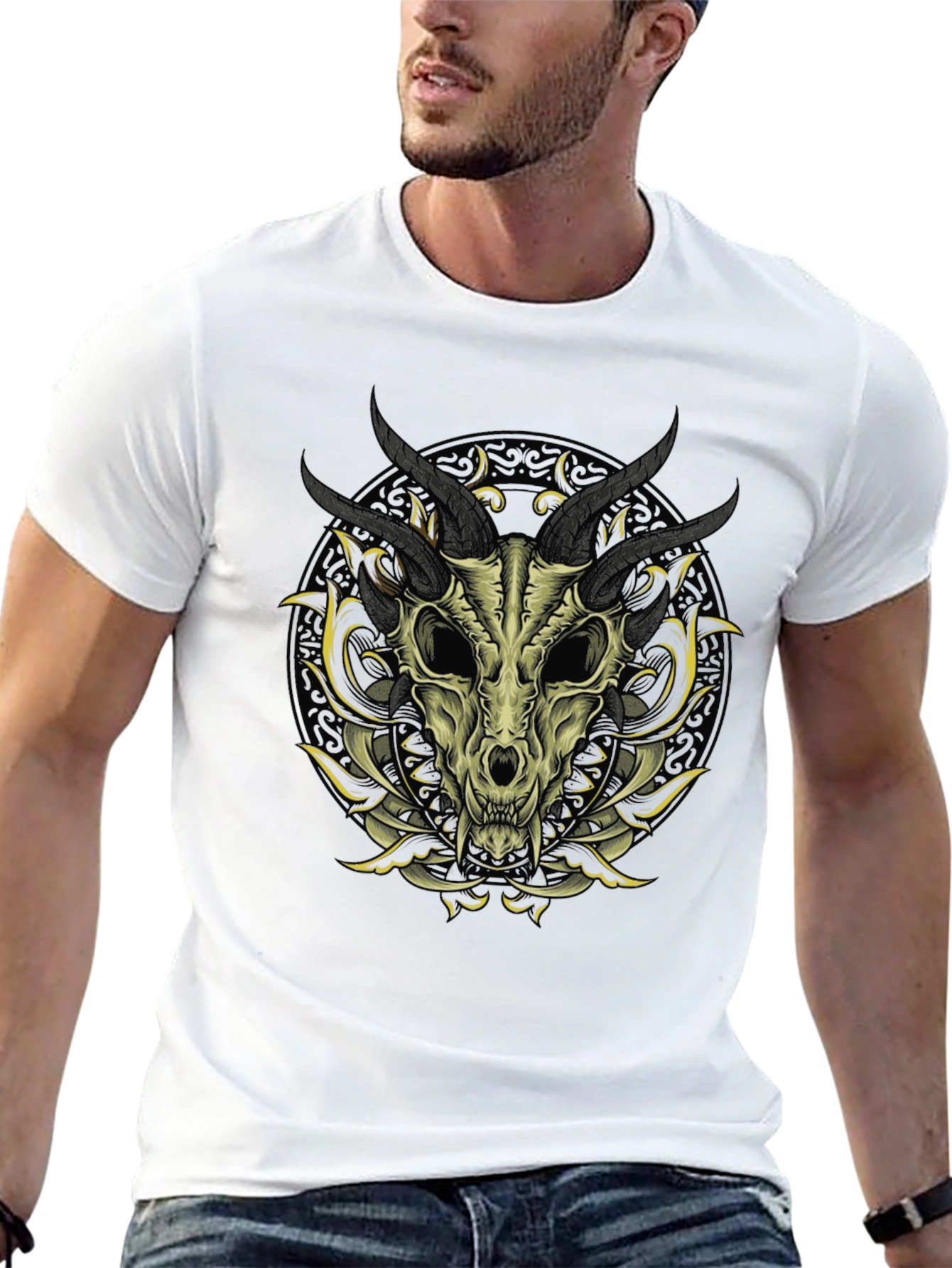 Skull & Horns Graphic Print T-Shirt