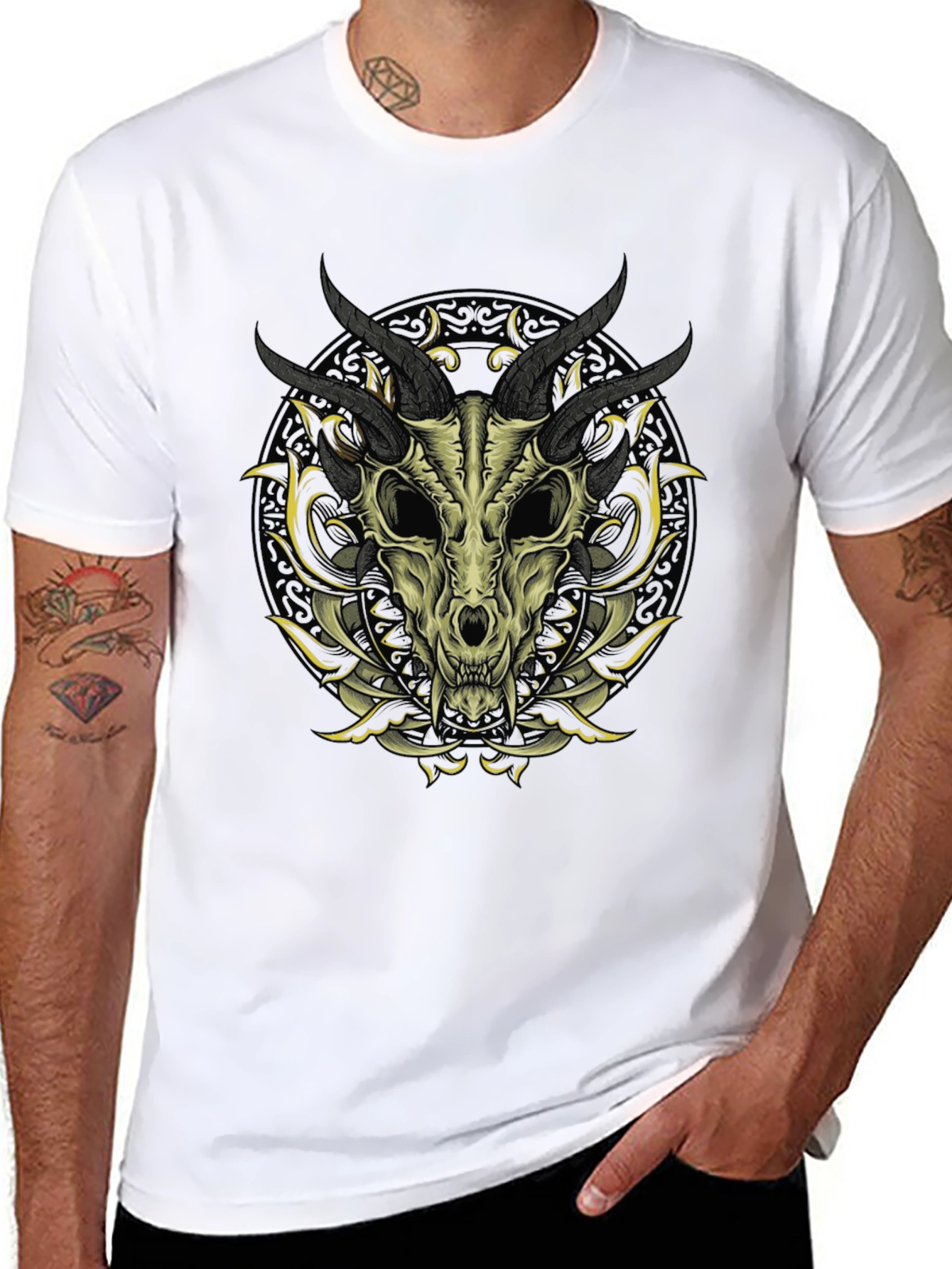 Skull & Horns Graphic Print T-Shirt