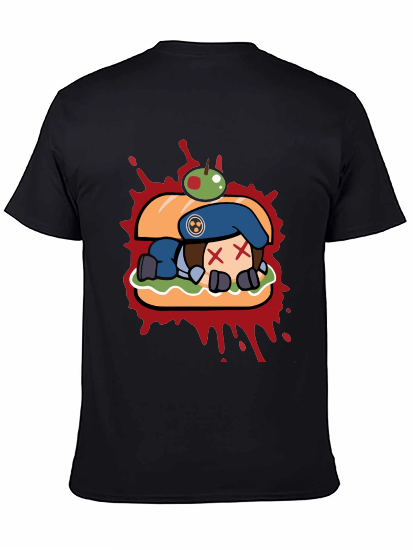 Sandwich Cartoon Graphic Black T-Shirt