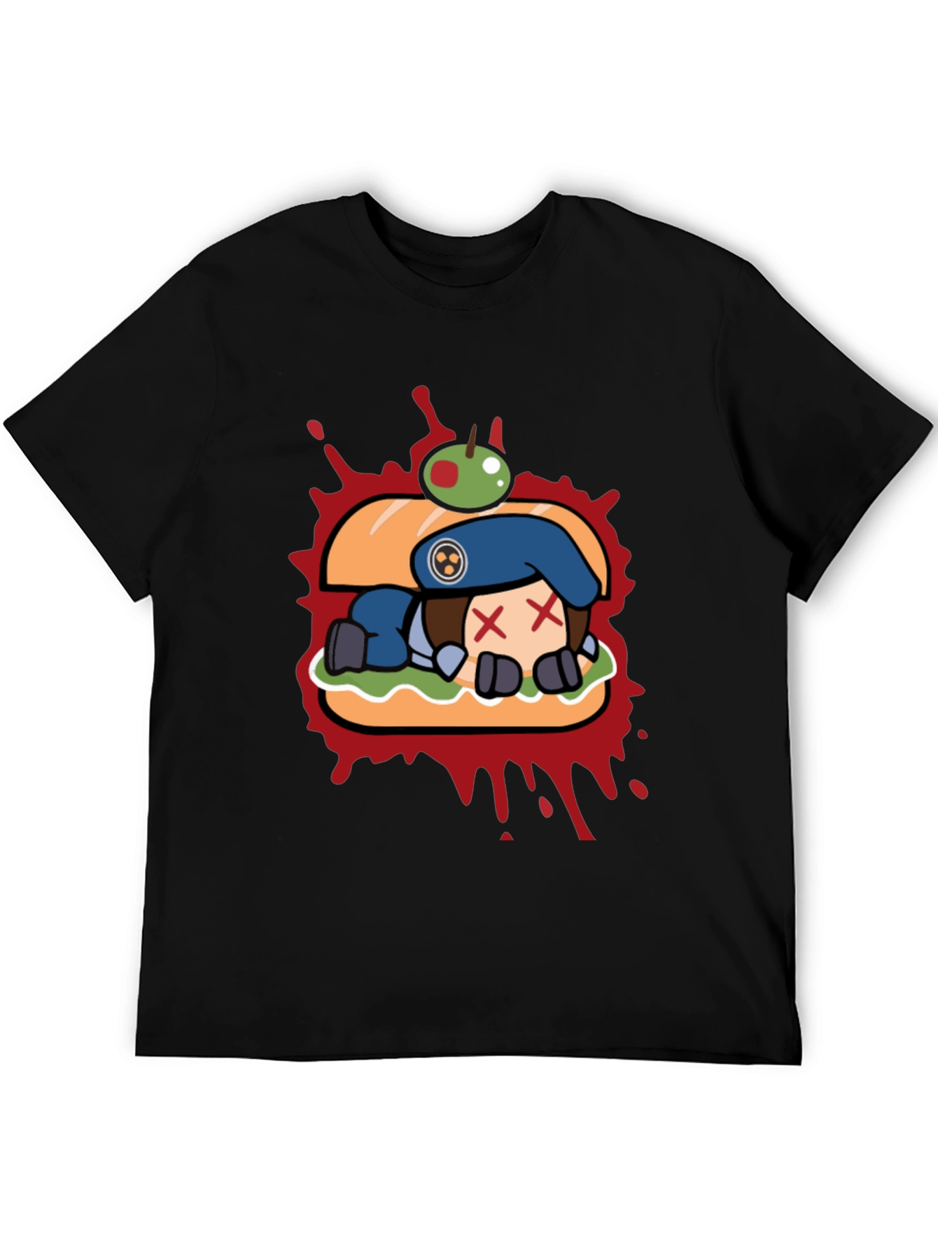 Sandwich Cartoon Graphic Black T-Shirt