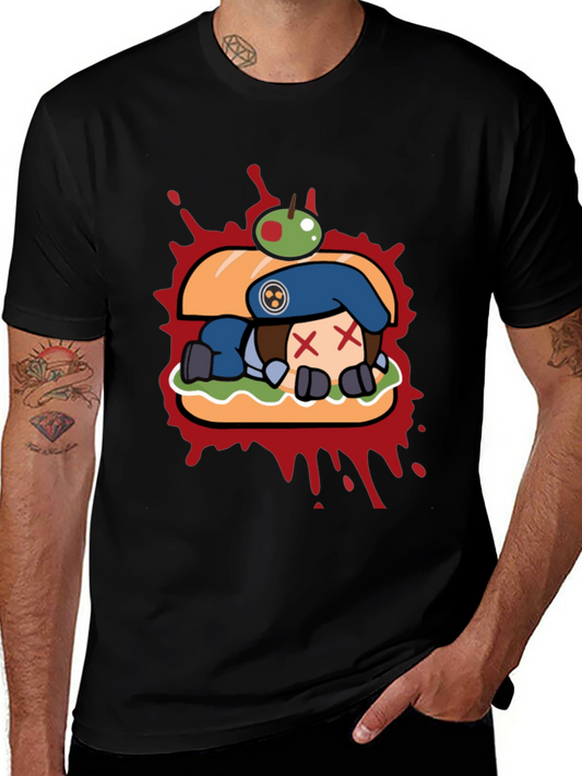 Sandwich Cartoon Graphic Black T-Shirt