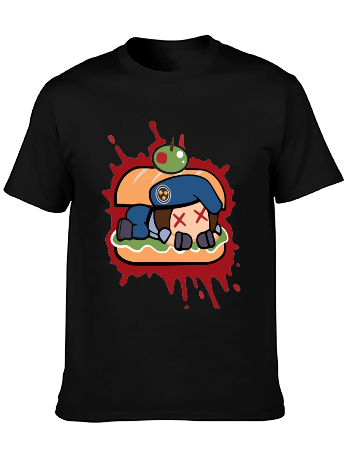 Sandwich Cartoon Graphic Black T-Shirt