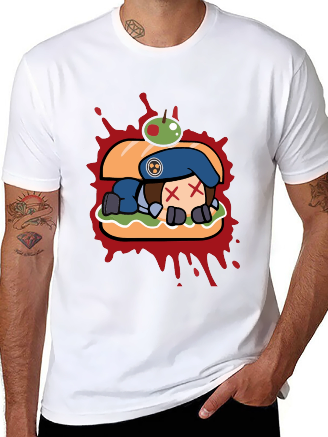 Sandwich Cartoon Graphic Black T-Shirt