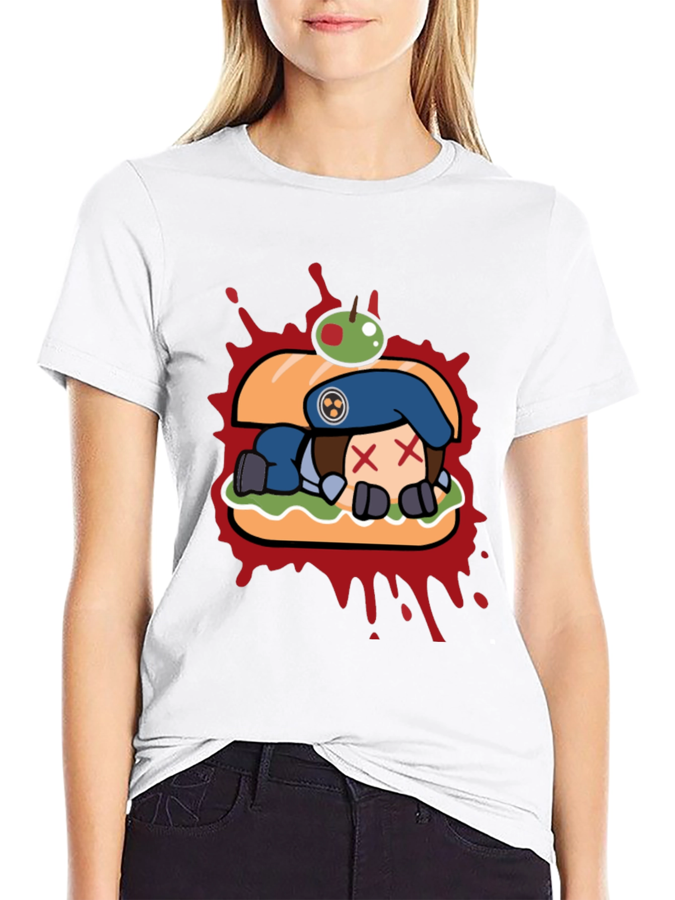 Sandwich Cartoon Graphic Black T-Shirt
