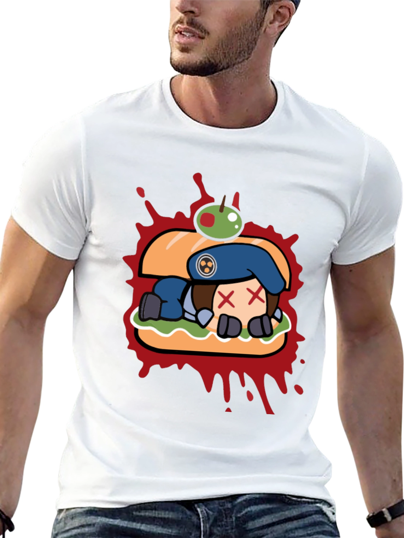 Sandwich Cartoon Graphic Black T-Shirt