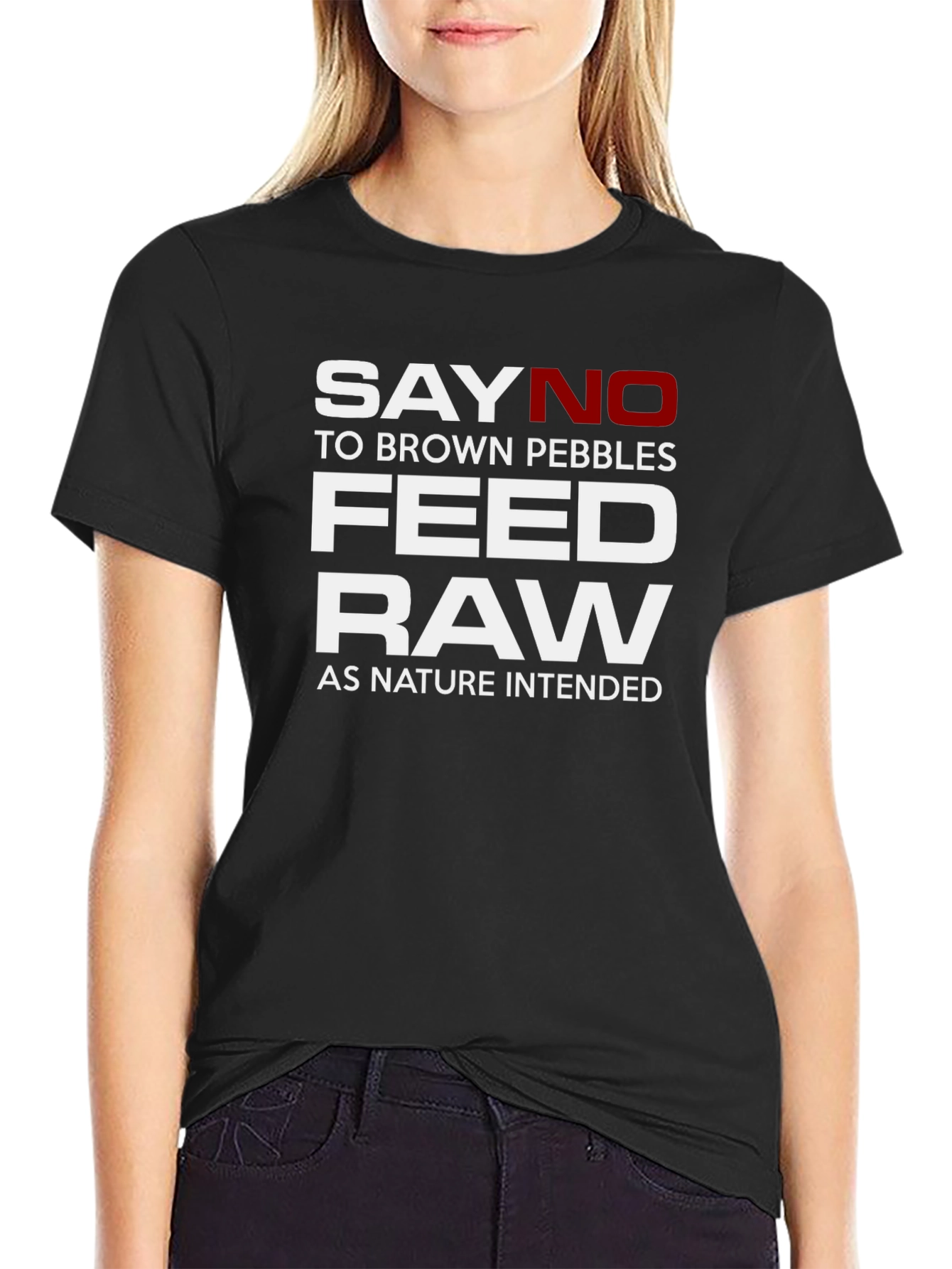 Say No Brown Pebbles Feed Raw Black T-Shirt