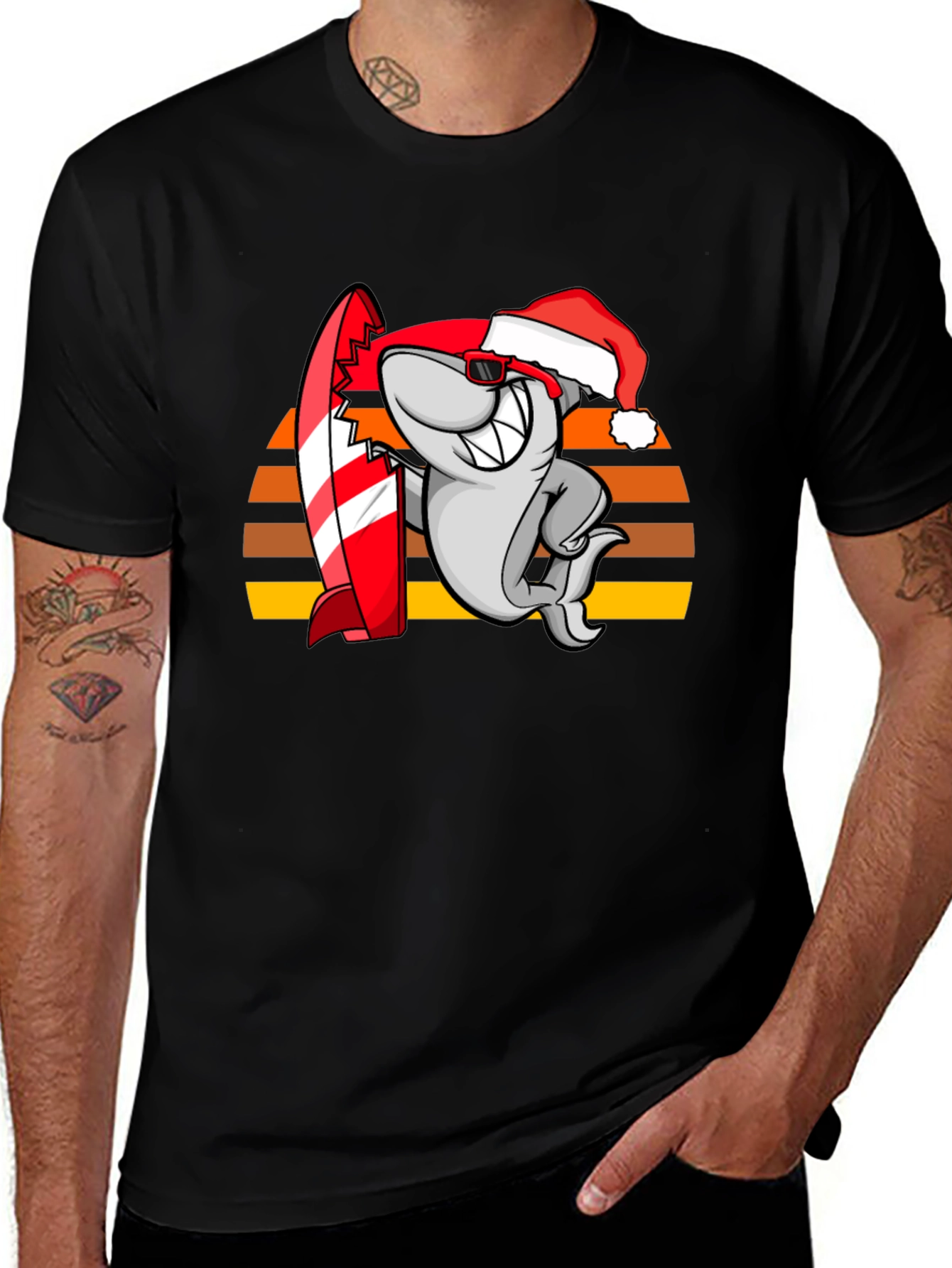 Shark Surfer Santa T-Shirt