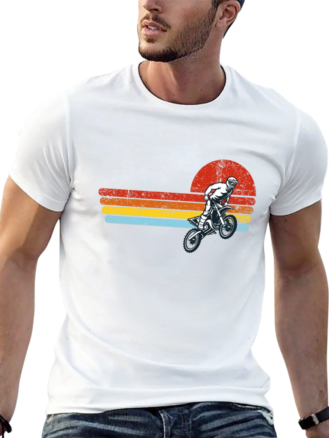 Retro Motocross Sunset Graphic T-Shirt