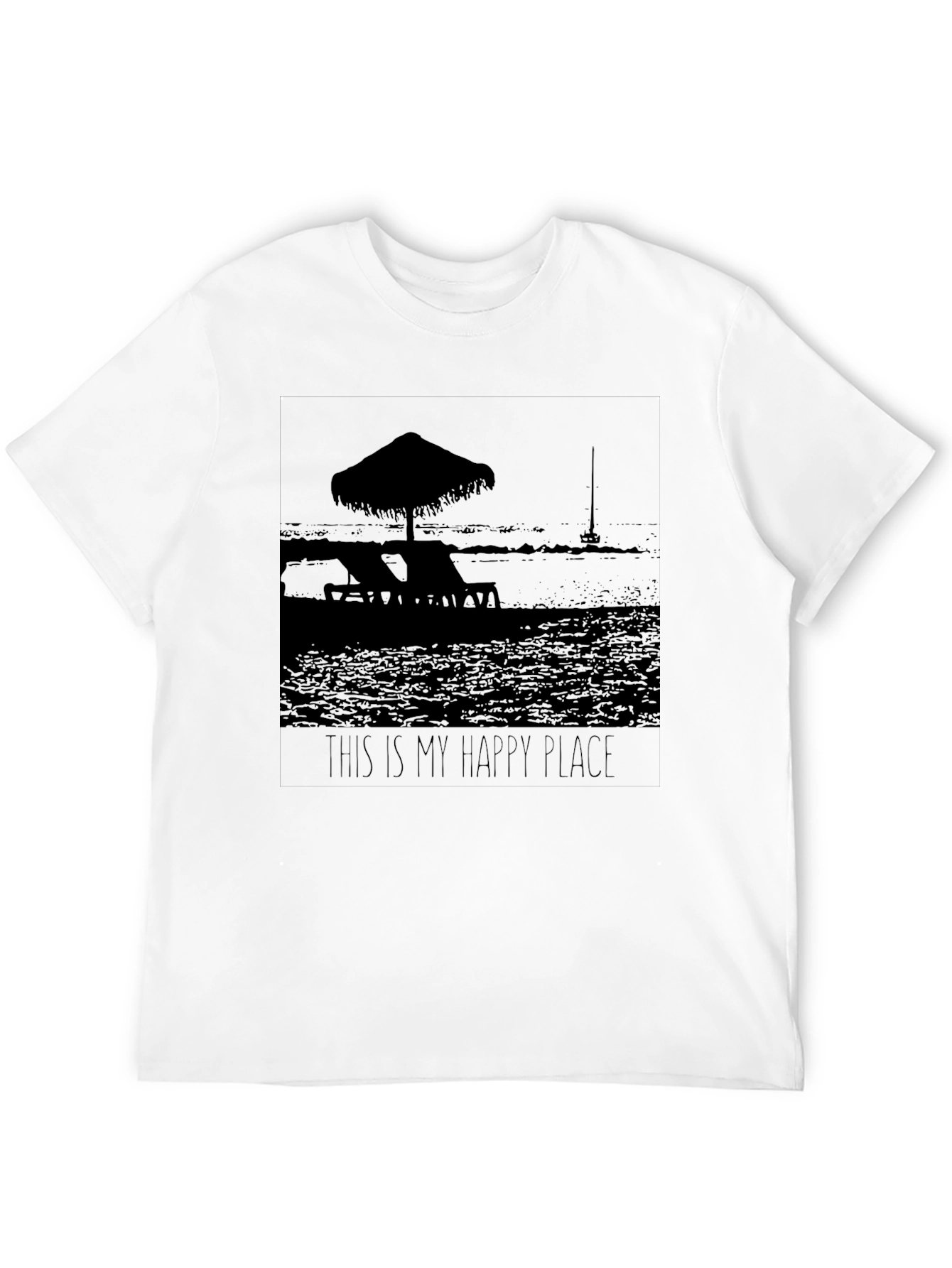 Happy Place Black T-Shirt Beach Scene Graphic Tee