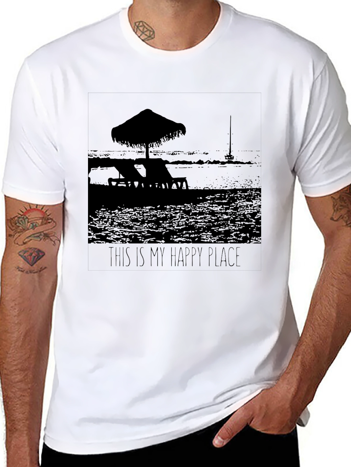 Happy Place Black T-Shirt Beach Scene Graphic Tee