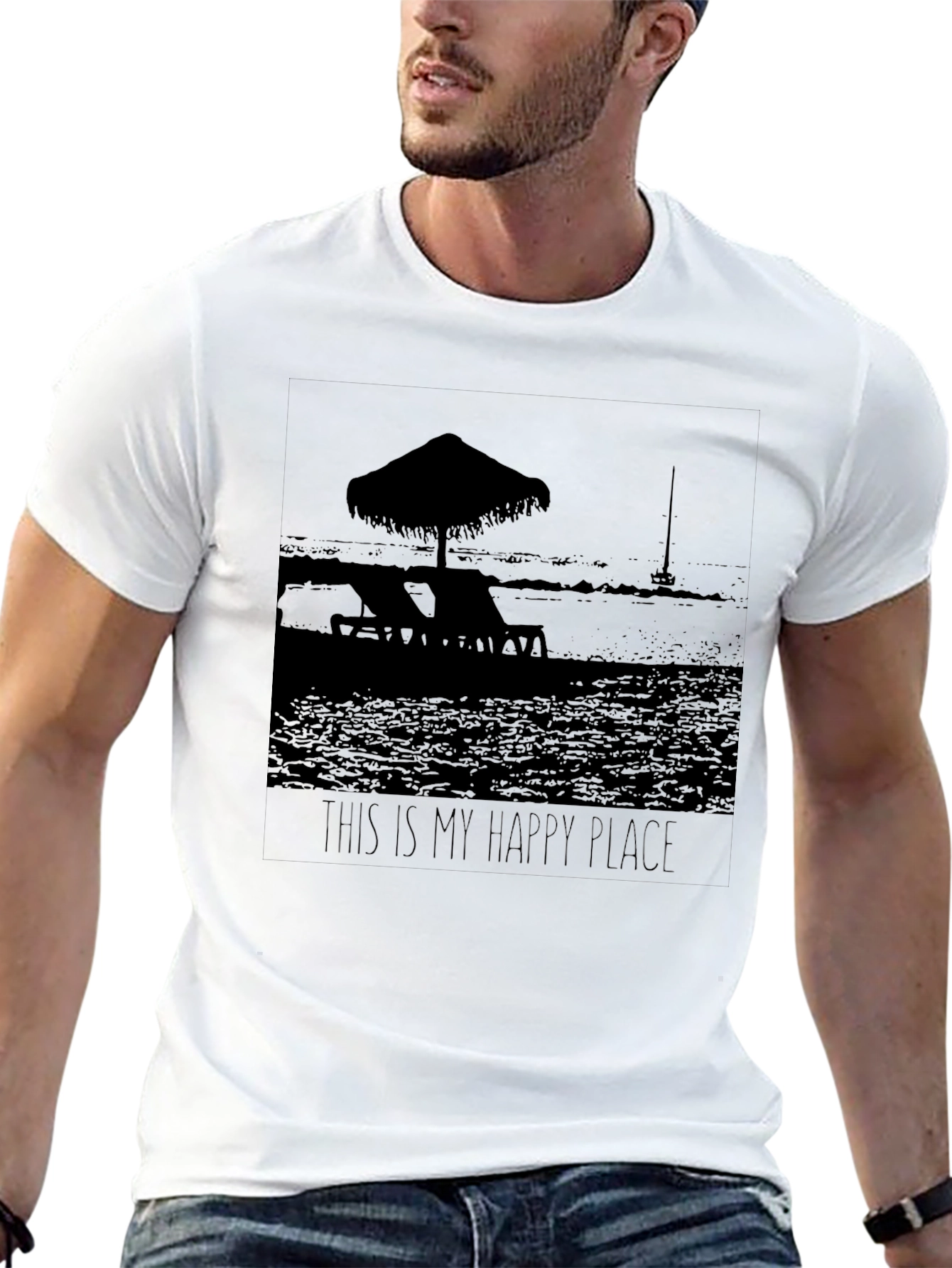 Happy Place Black T-Shirt Beach Scene Graphic Tee