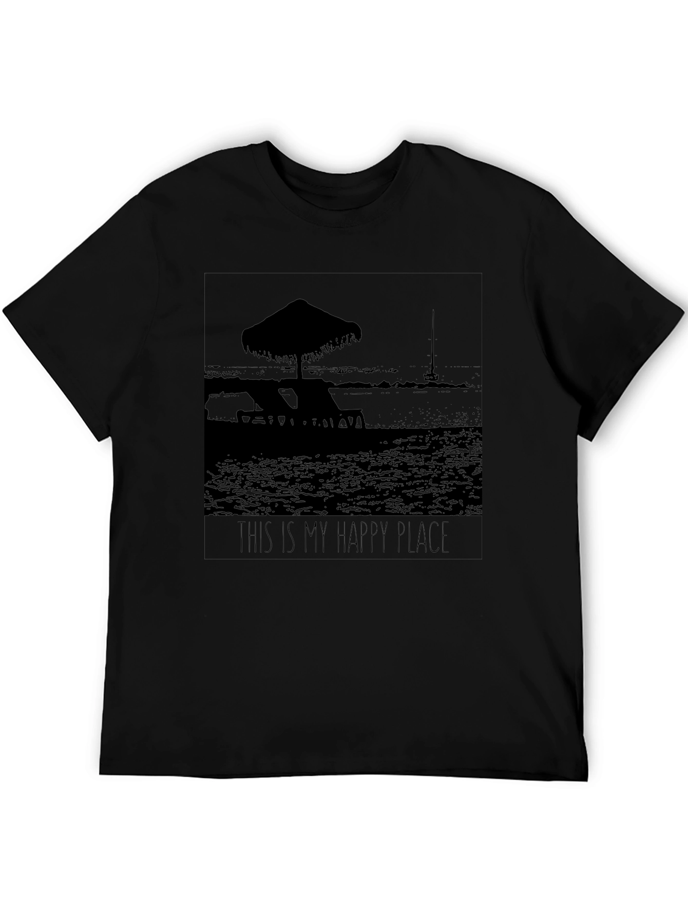 Happy Place Black T-Shirt Beach Scene Graphic Tee