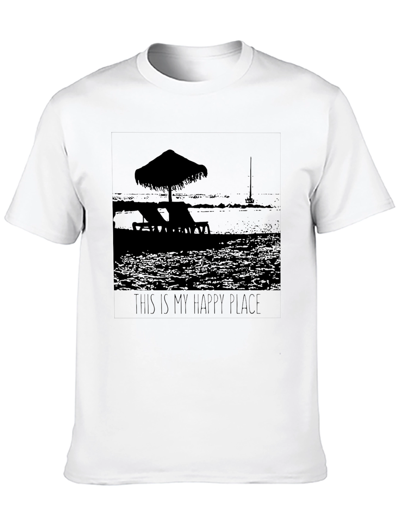Happy Place Black T-Shirt Beach Scene Graphic Tee