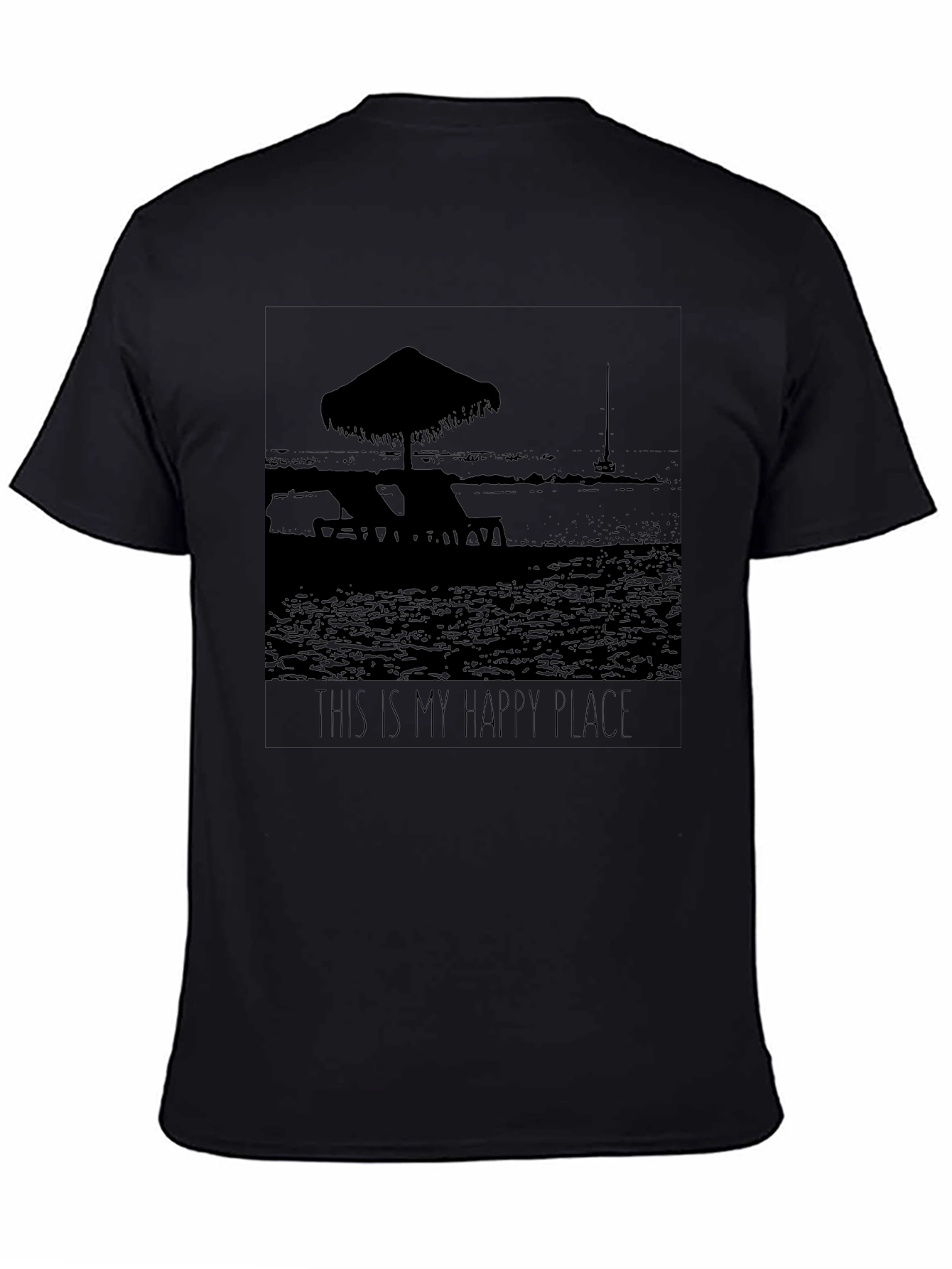 Happy Place Black T-Shirt Beach Scene Graphic Tee