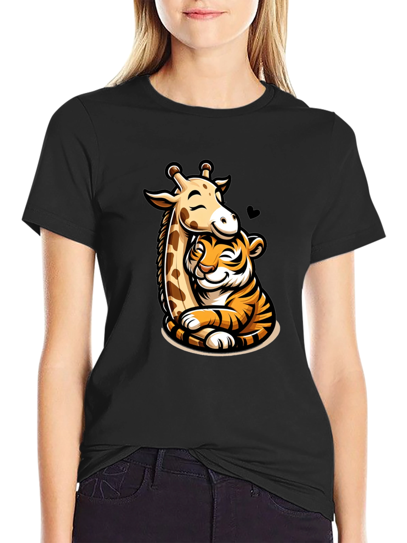 Cute Giraffe and Tiger Hug T-Shirt