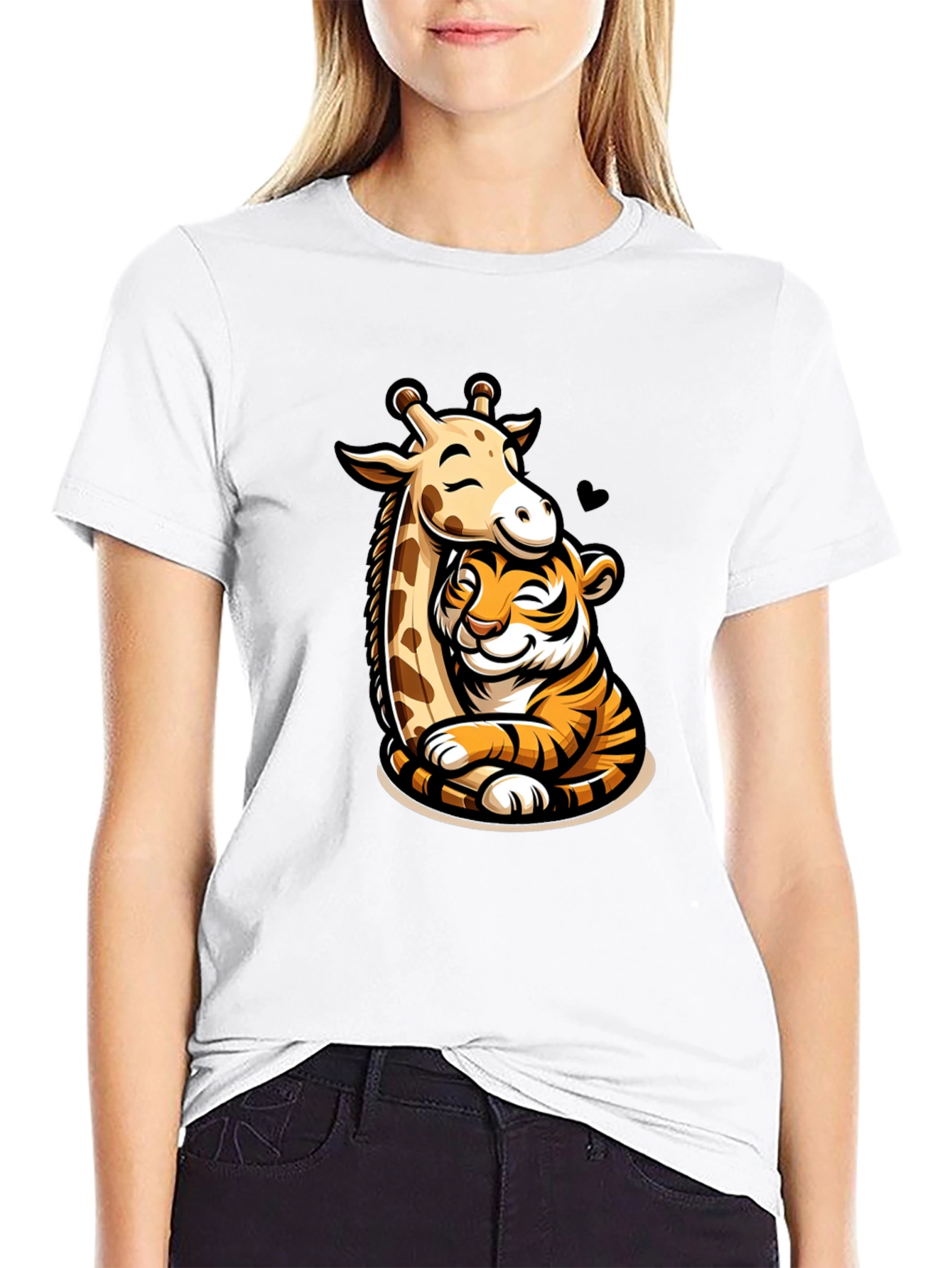 Cute Giraffe and Tiger Hug T-Shirt