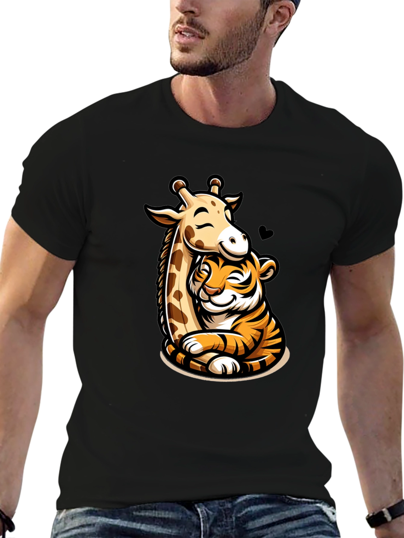 Cute Giraffe and Tiger Hug T-Shirt