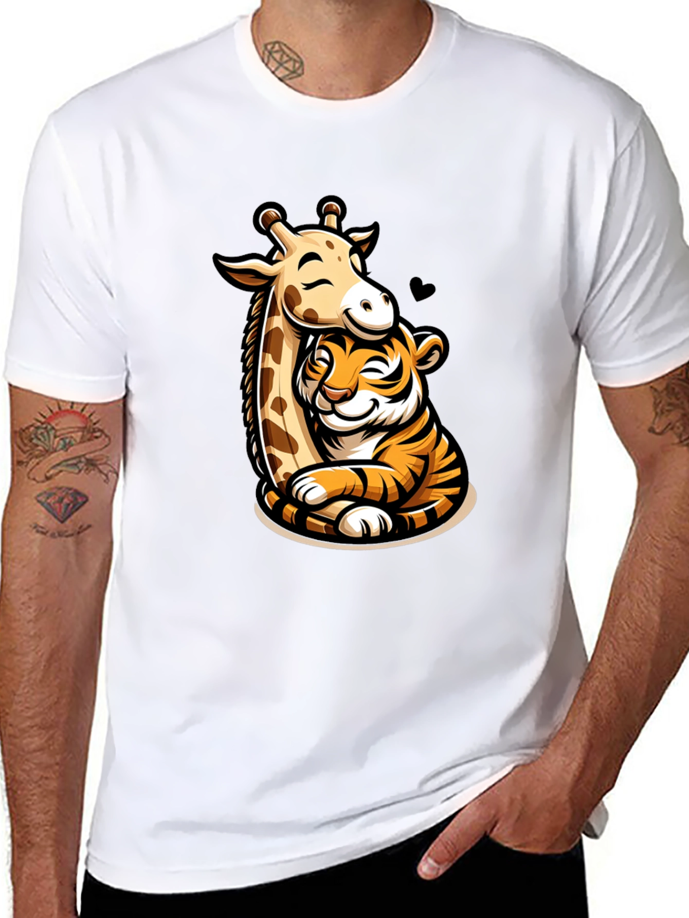 Cute Giraffe and Tiger Hug T-Shirt