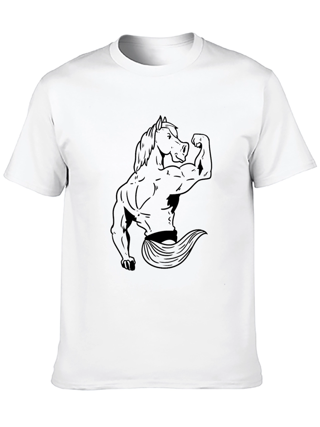 Black Graphic Tee: Muscular Horse Design