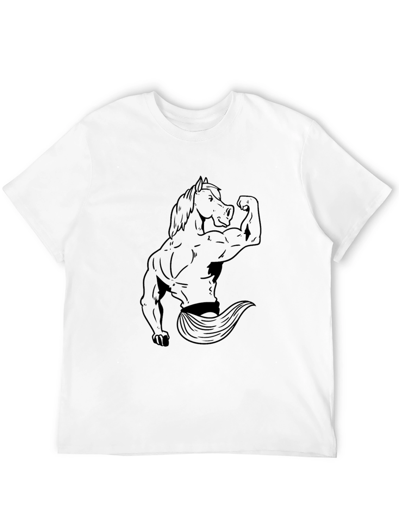 Black Graphic Tee: Muscular Horse Design