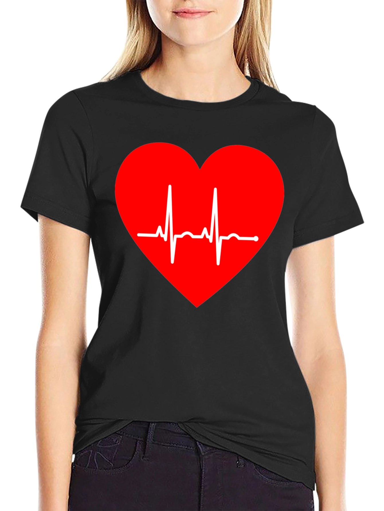 Heartbeat Heart Graphic Tee - Love Life ECG Shirt