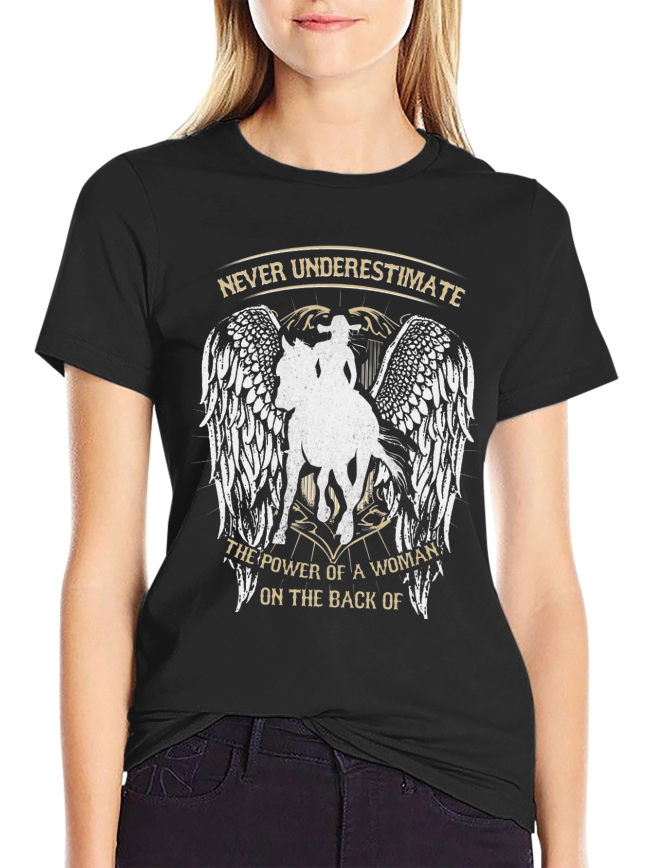 Woman Riding Horse Graphic Tee - Never Underestimate
