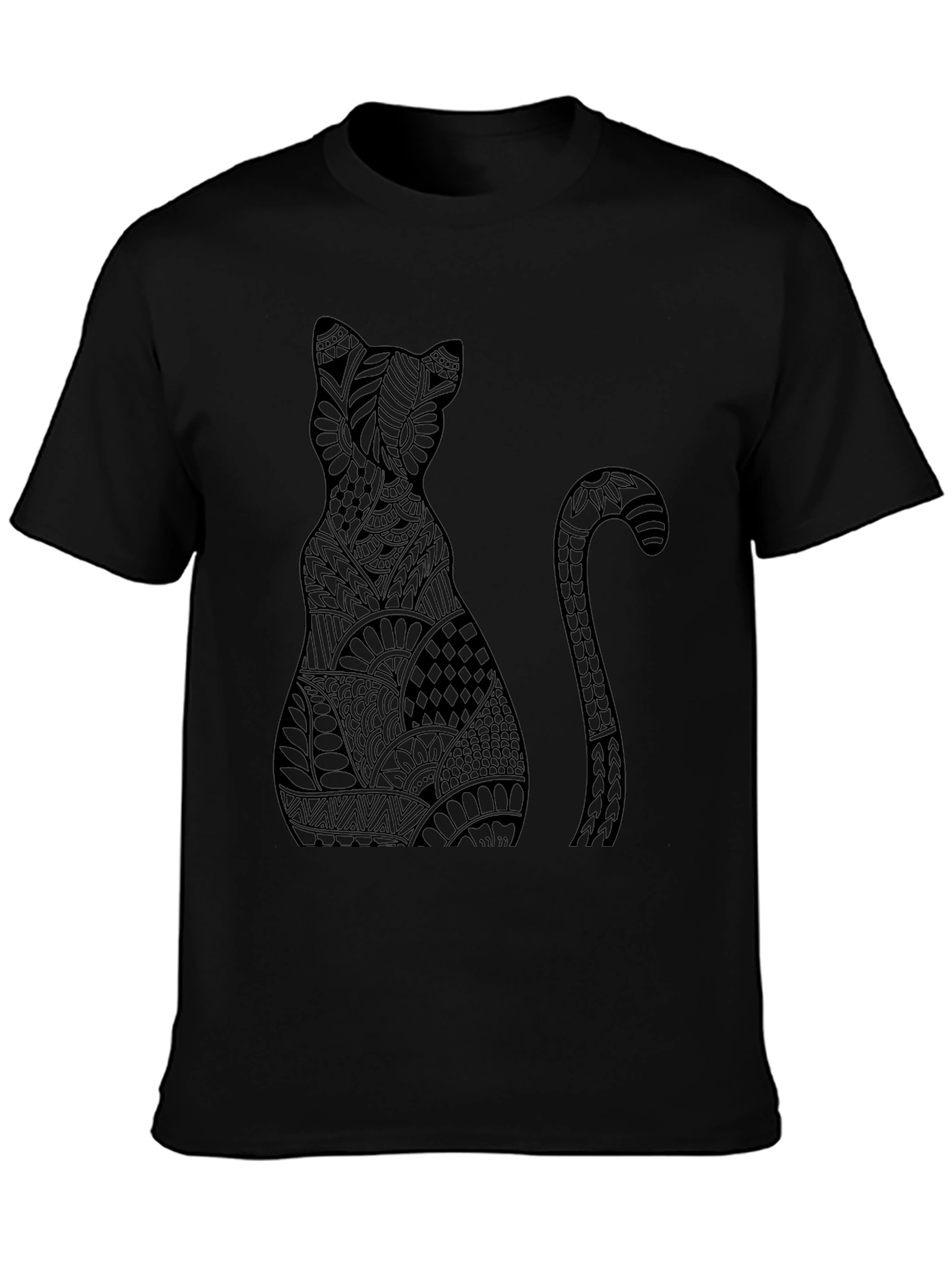 Abstract Cat Graphic Tee - Stylish Black T-Shirt