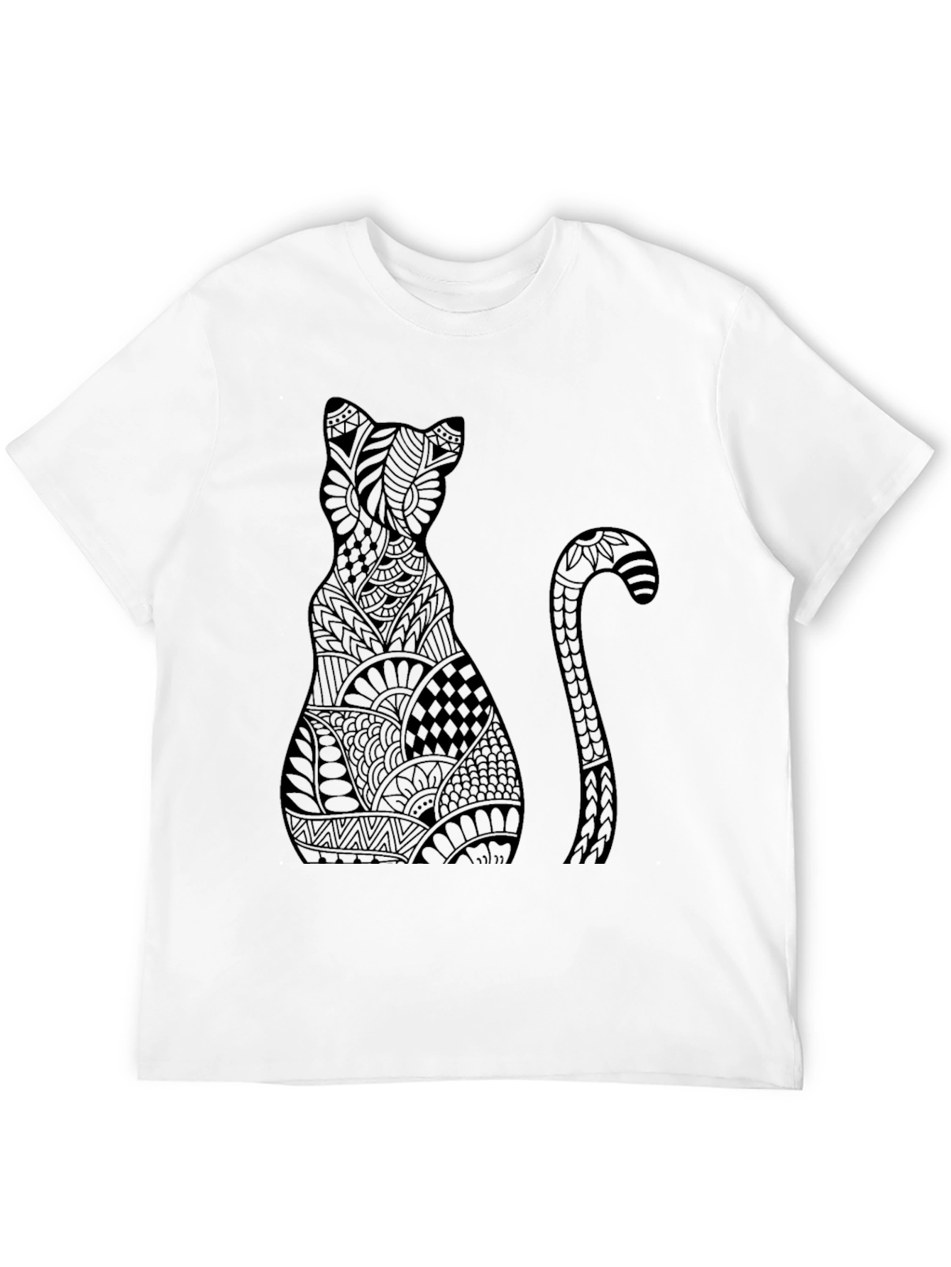 Abstract Cat Graphic Tee - Stylish Black T-Shirt