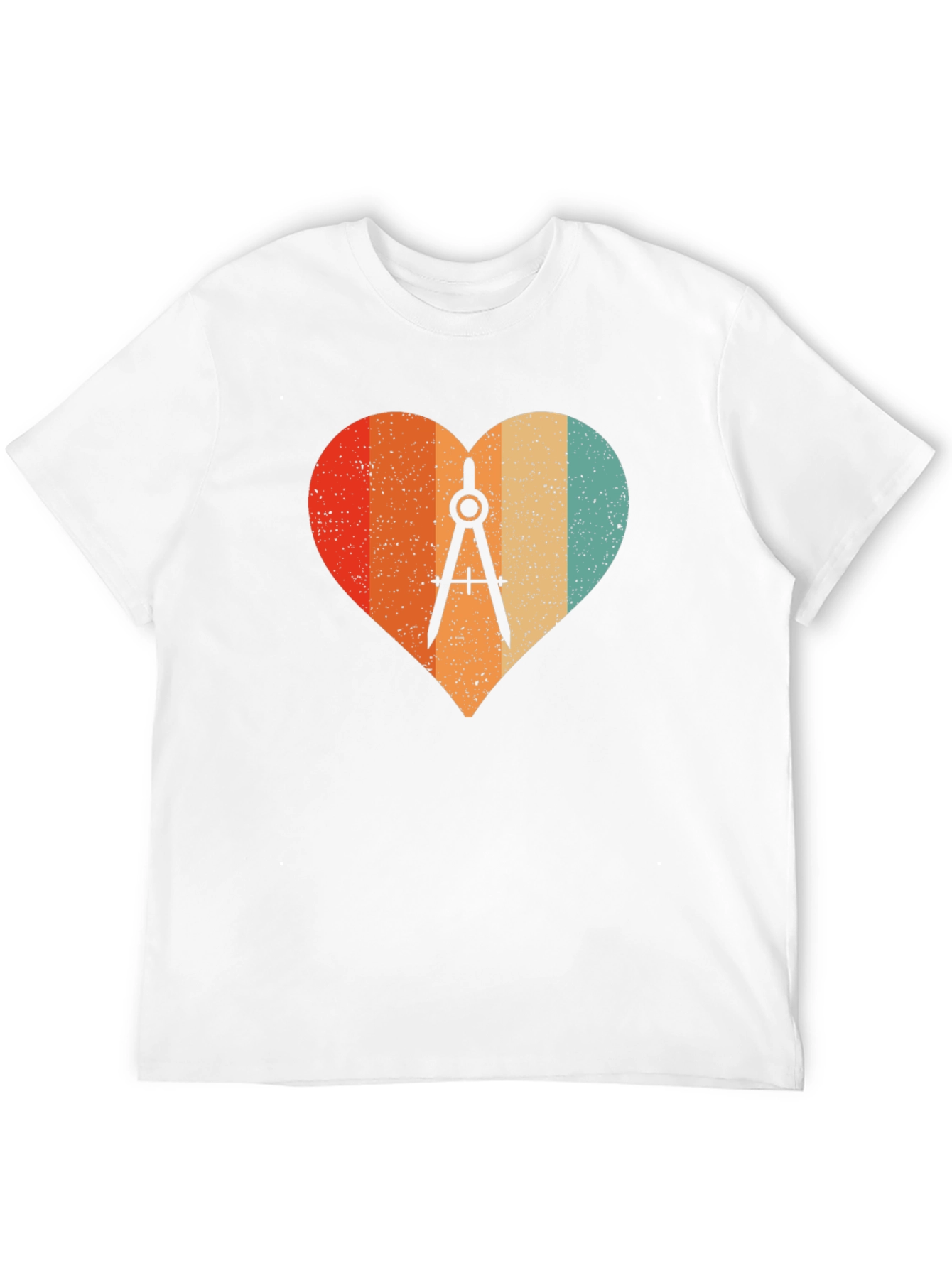 Retro Heart Compass Black T-Shirt - Engineer Math Architect