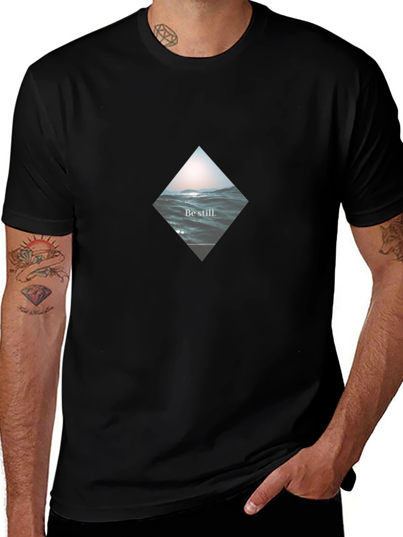 Be Still Wave Graphic Black T-Shirt