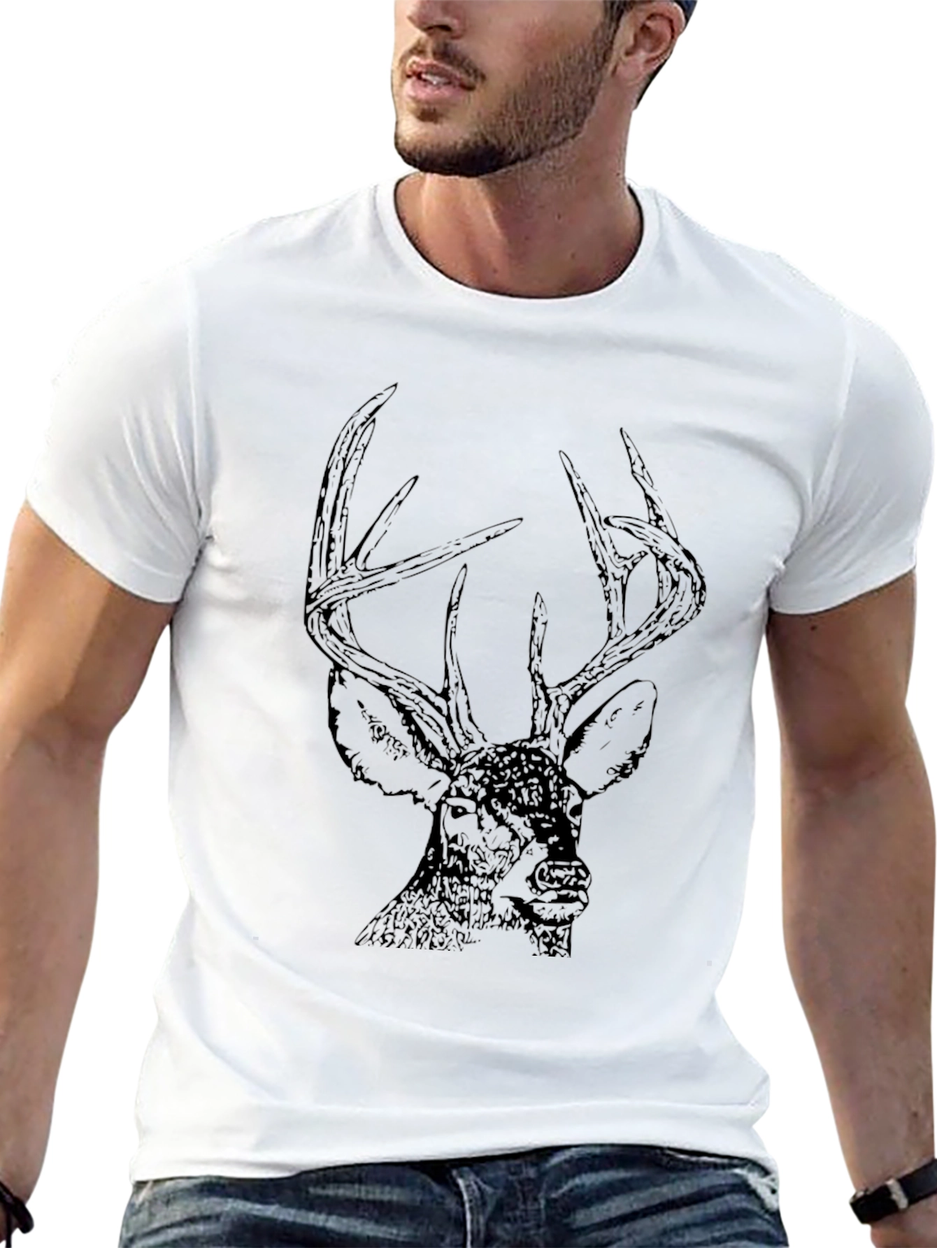 Mens Black Deer Graphic Tee - Nature Lover