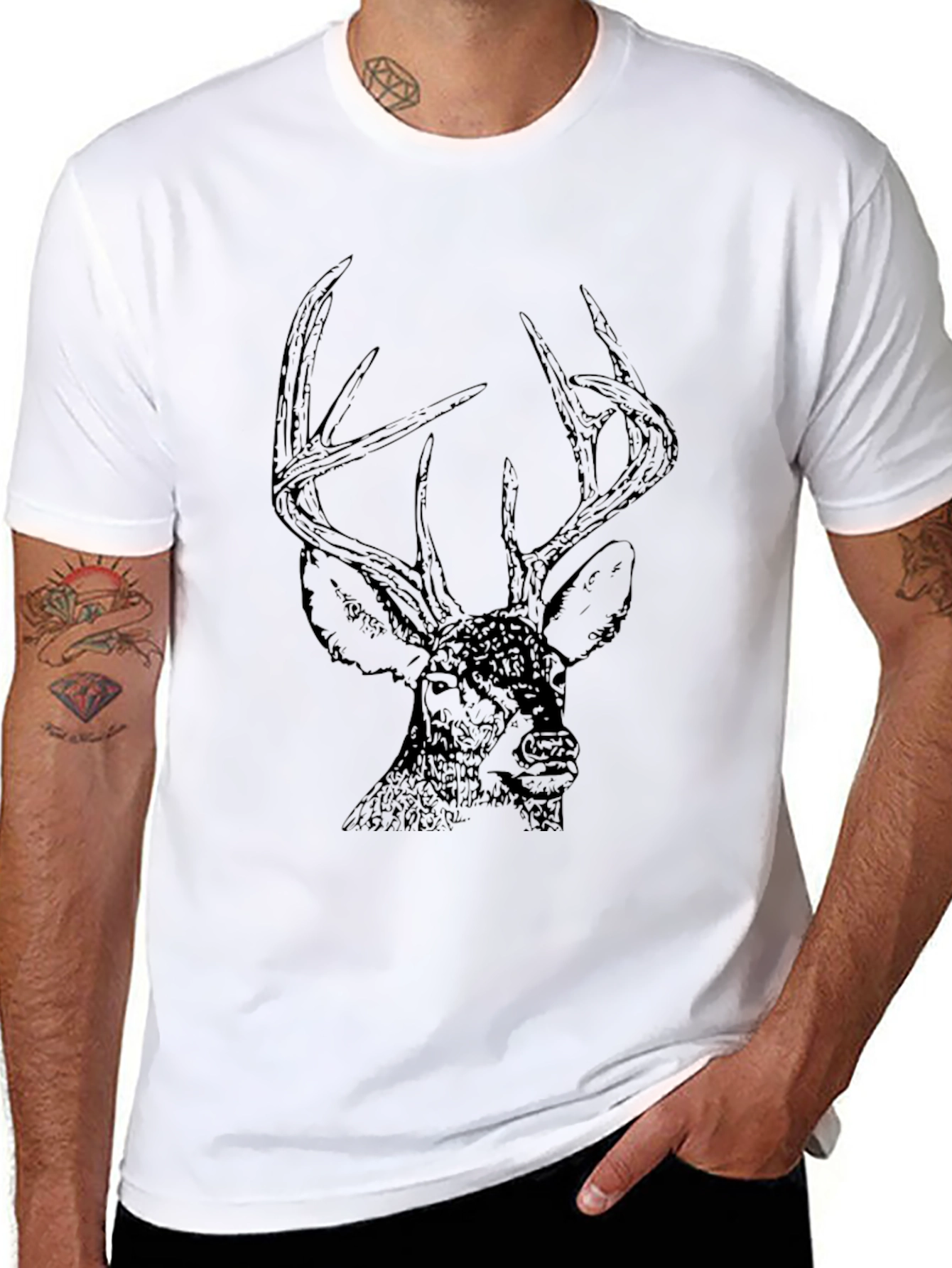 Mens Black Deer Graphic Tee - Nature Lover
