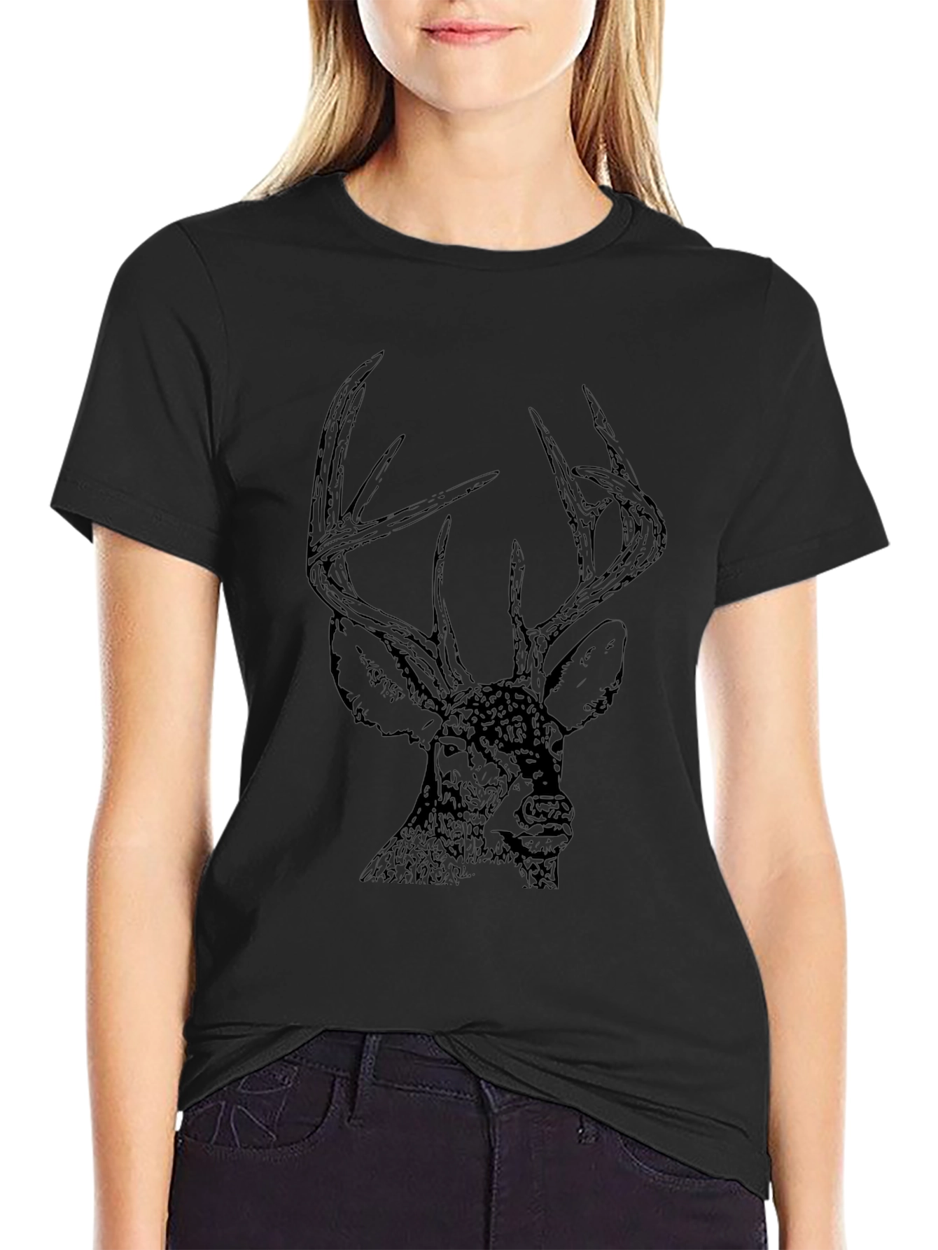 Mens Black Deer Graphic Tee - Nature Lover