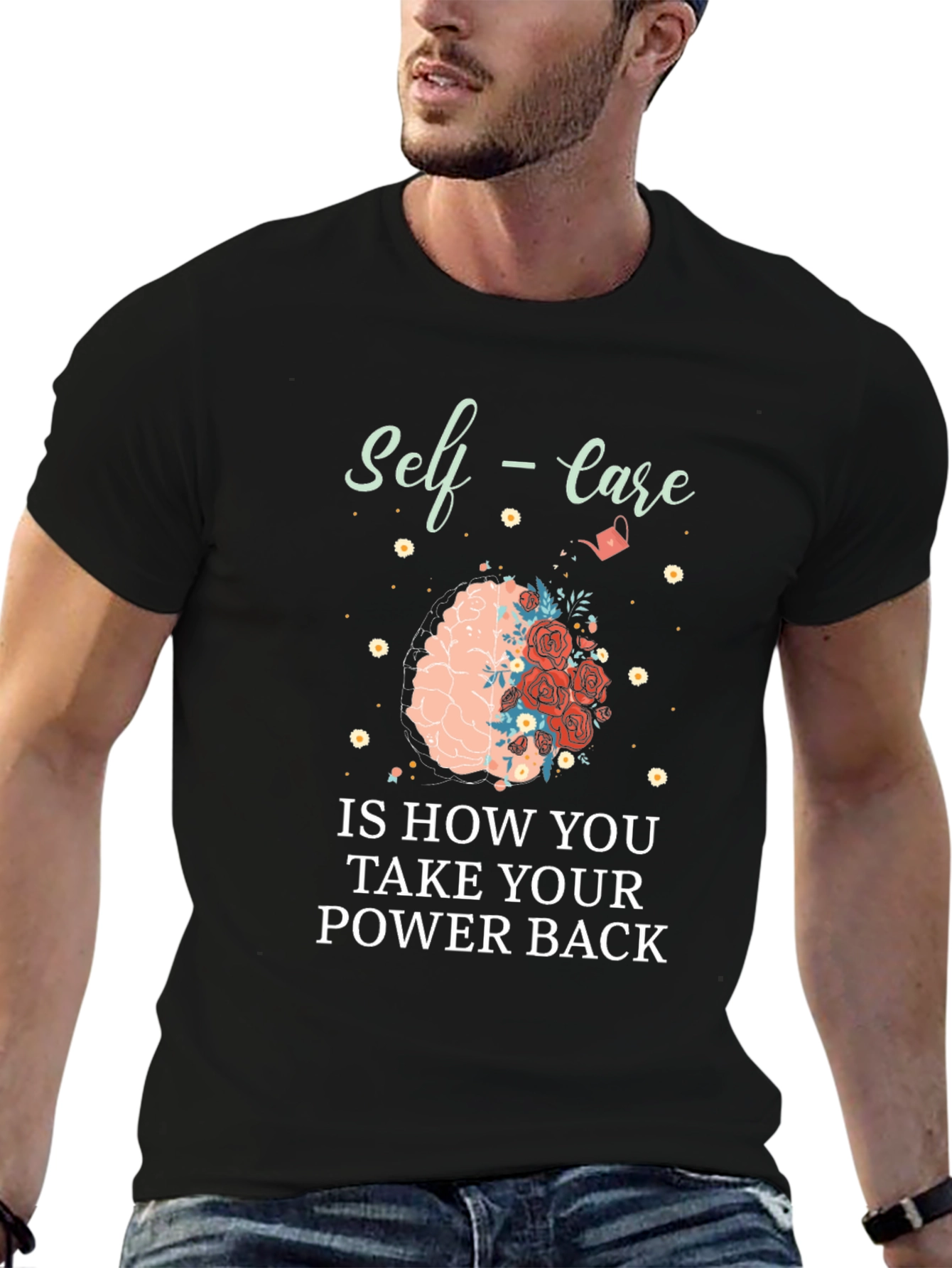 Self-Care Power Back Graphic Tee - Soft Black