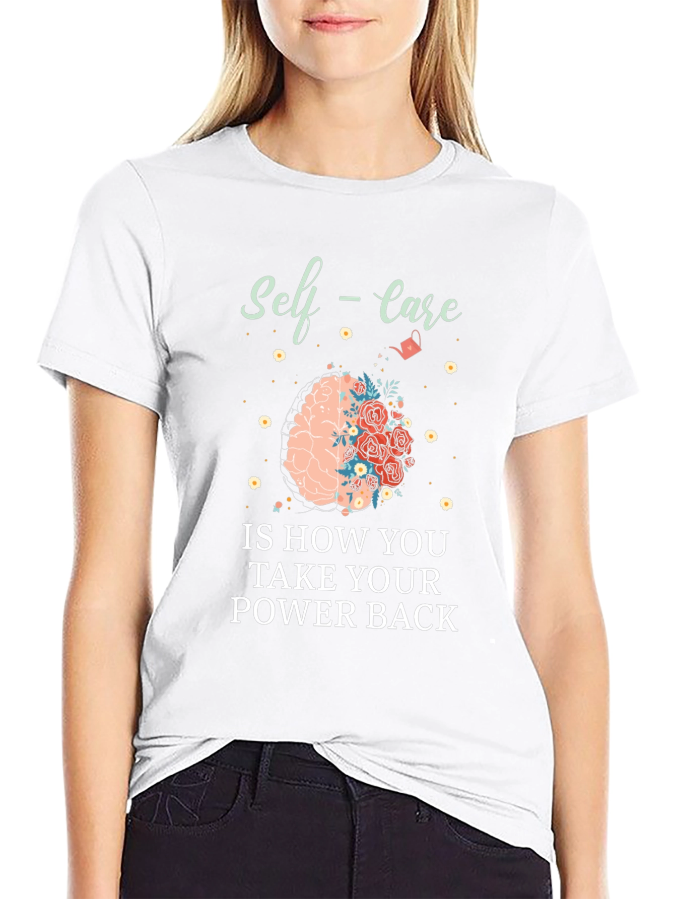 Self-Care Power Back Graphic Tee - Soft Black