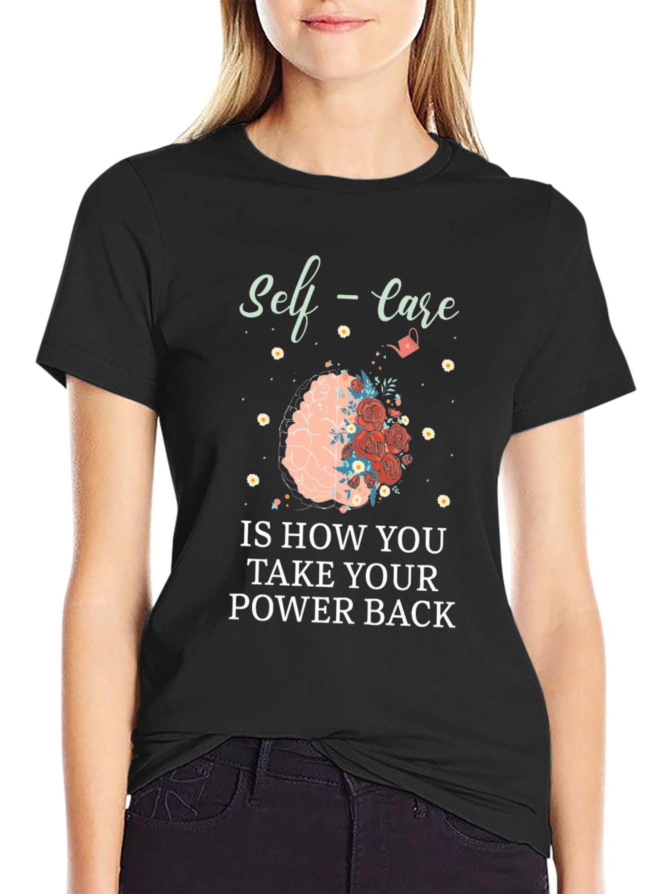 Self-Care Power Back Graphic Tee - Soft Black