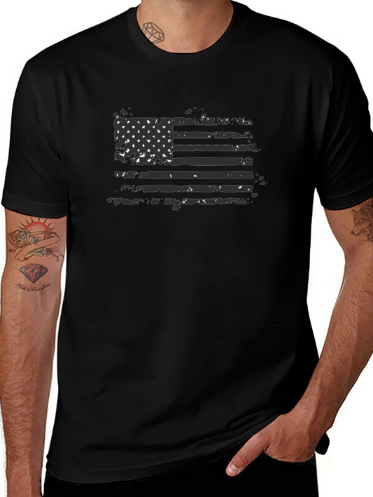 Distressed American Flag Graphic Tee - Black