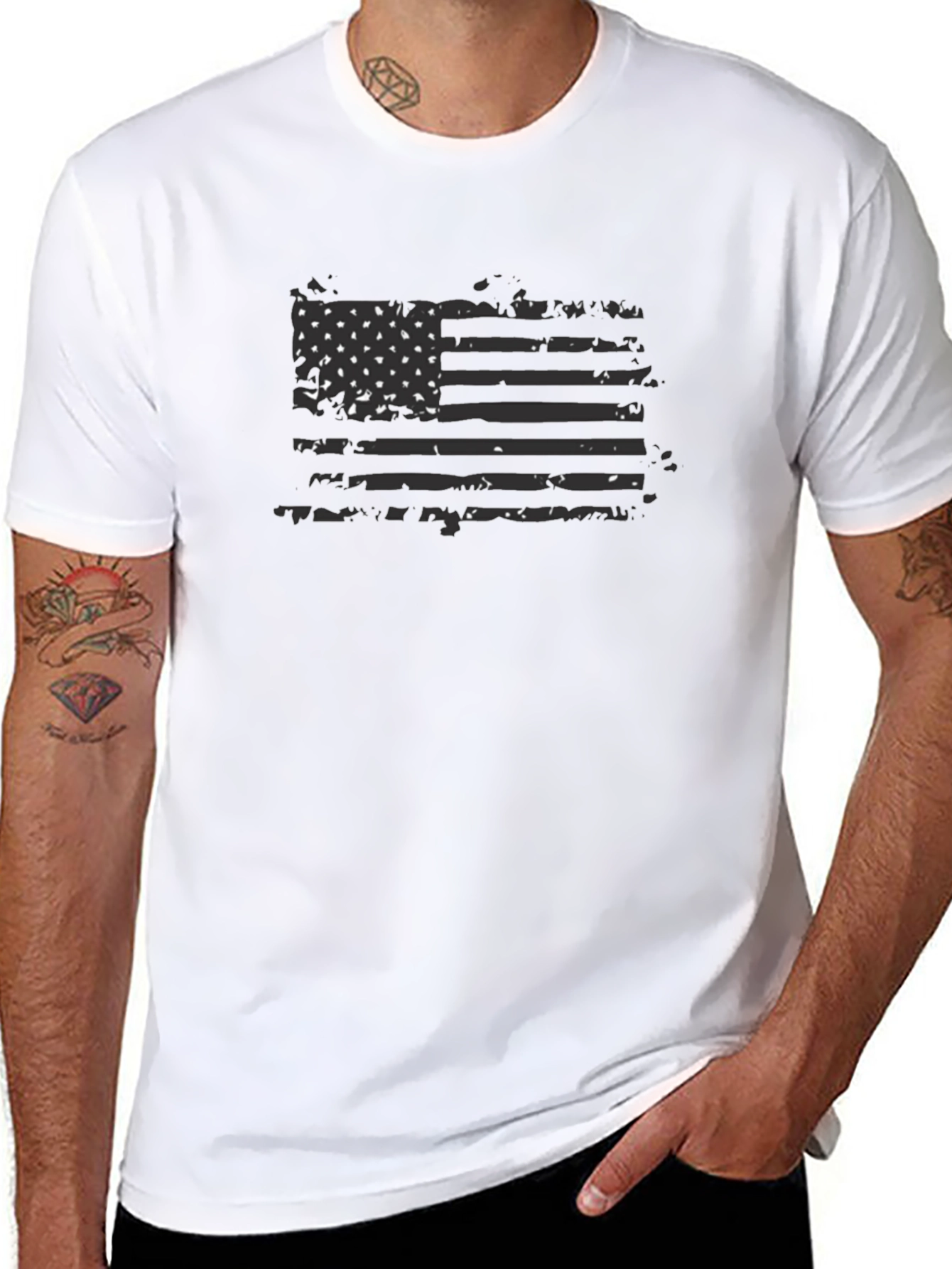 Distressed American Flag Graphic Tee - Black