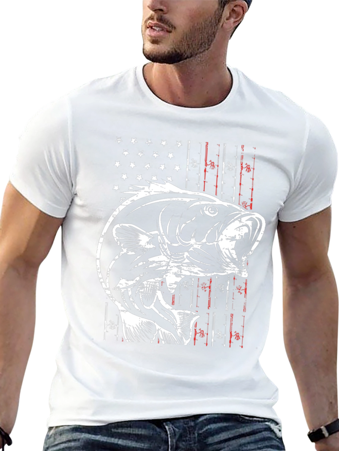 Fishing T-Shirt - American Flag Bass Graphic Tee