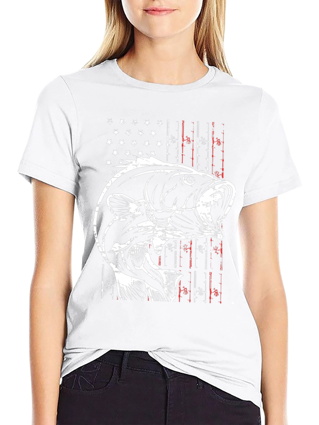 Fishing T-Shirt - American Flag Bass Graphic Tee