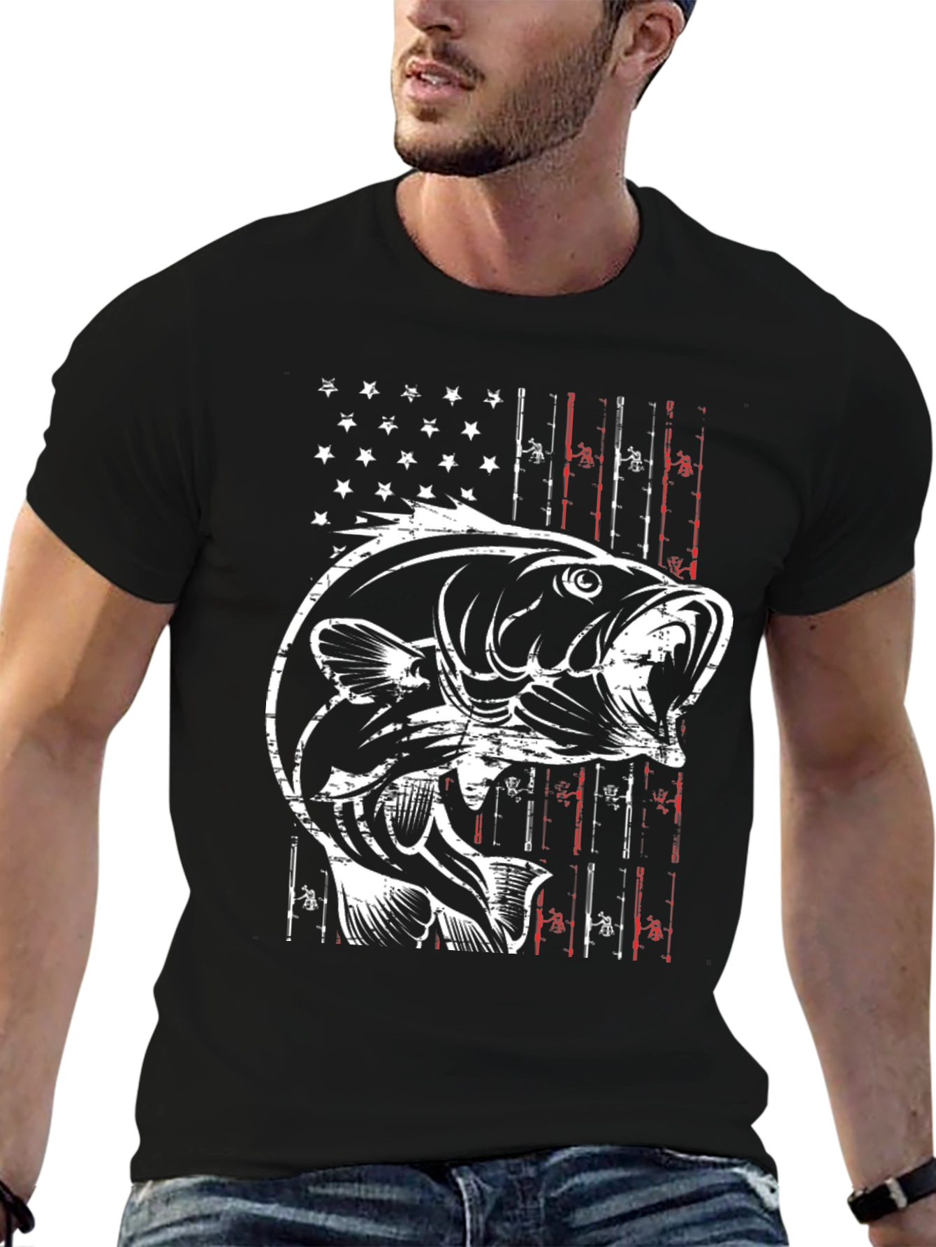 Fishing T-Shirt - American Flag Bass Graphic Tee