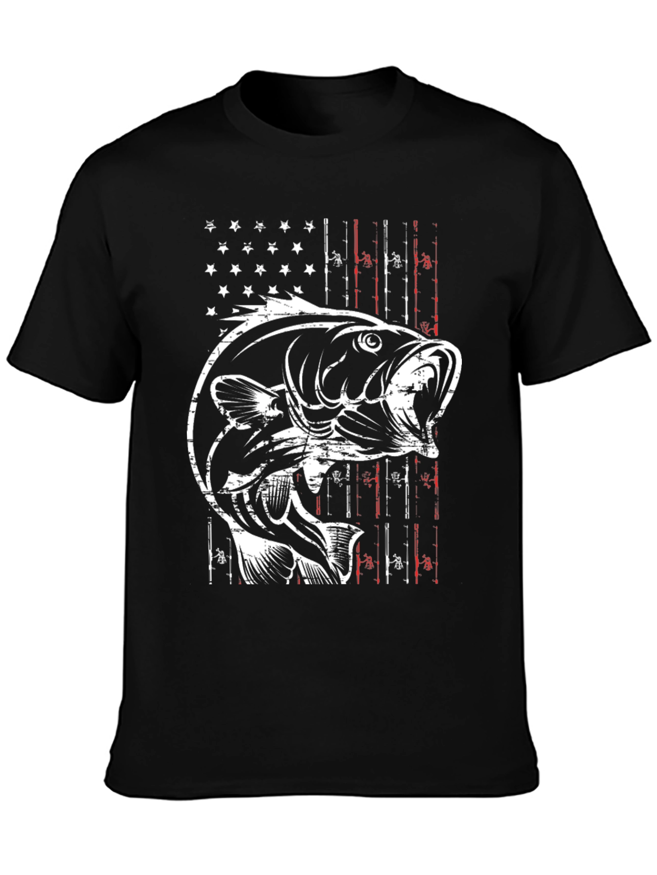 Fishing T-Shirt - American Flag Bass Graphic Tee