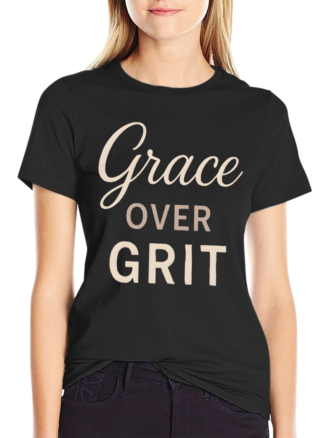 Grace Over Grit Black Graphic T-Shirt