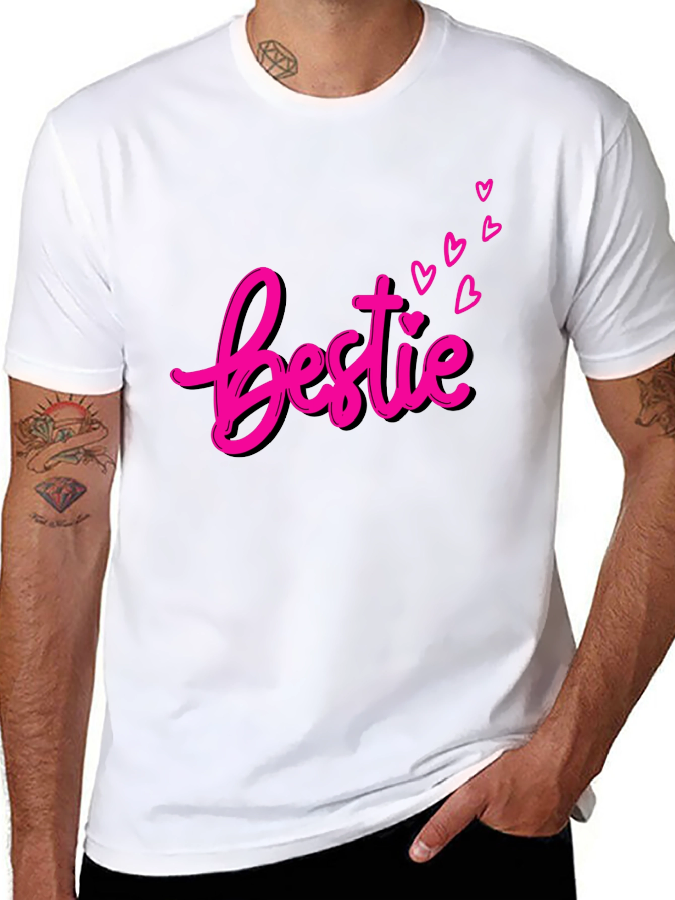 Bestie Graphic Tee - Pink Heart Design
