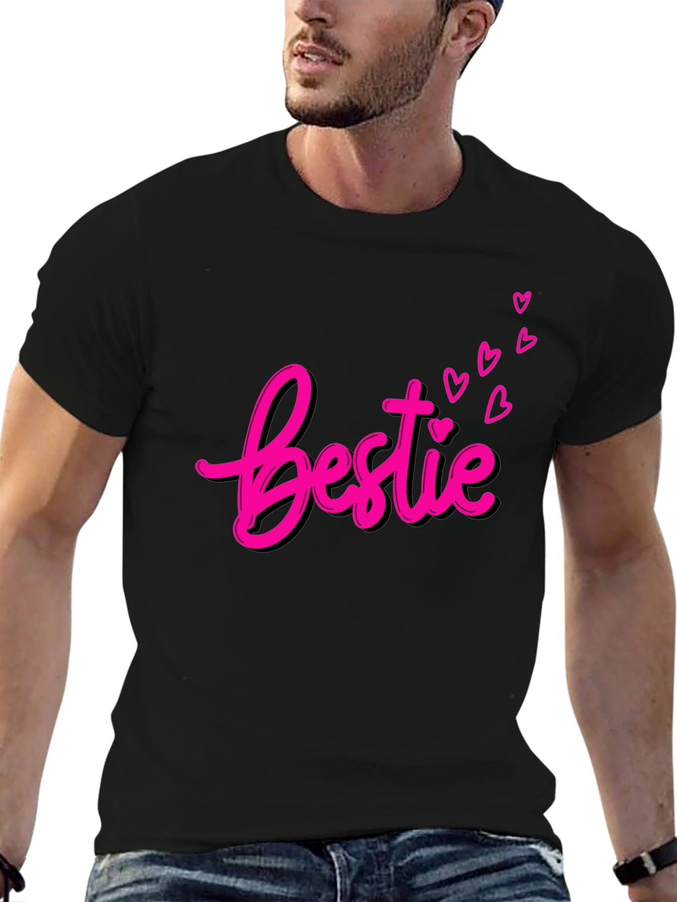Bestie Graphic Tee - Pink Heart Design