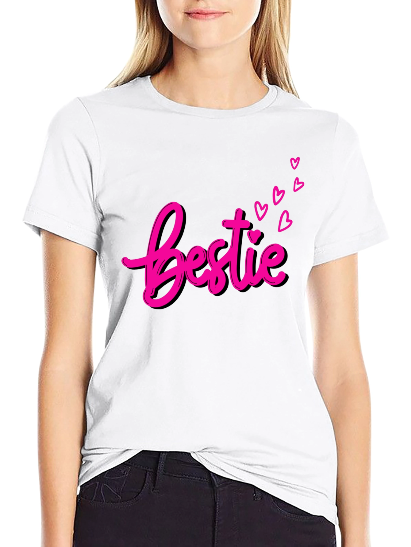 Bestie Graphic Tee - Pink Heart Design