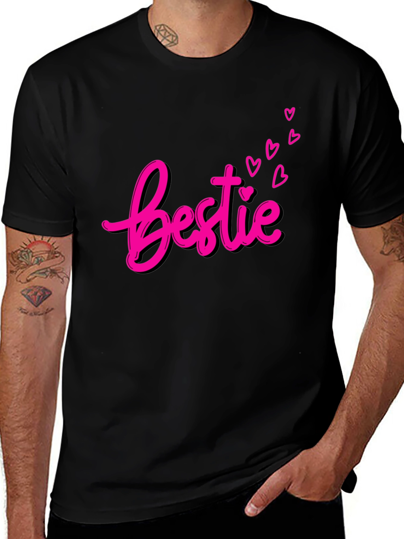 Bestie Graphic Tee - Pink Heart Design