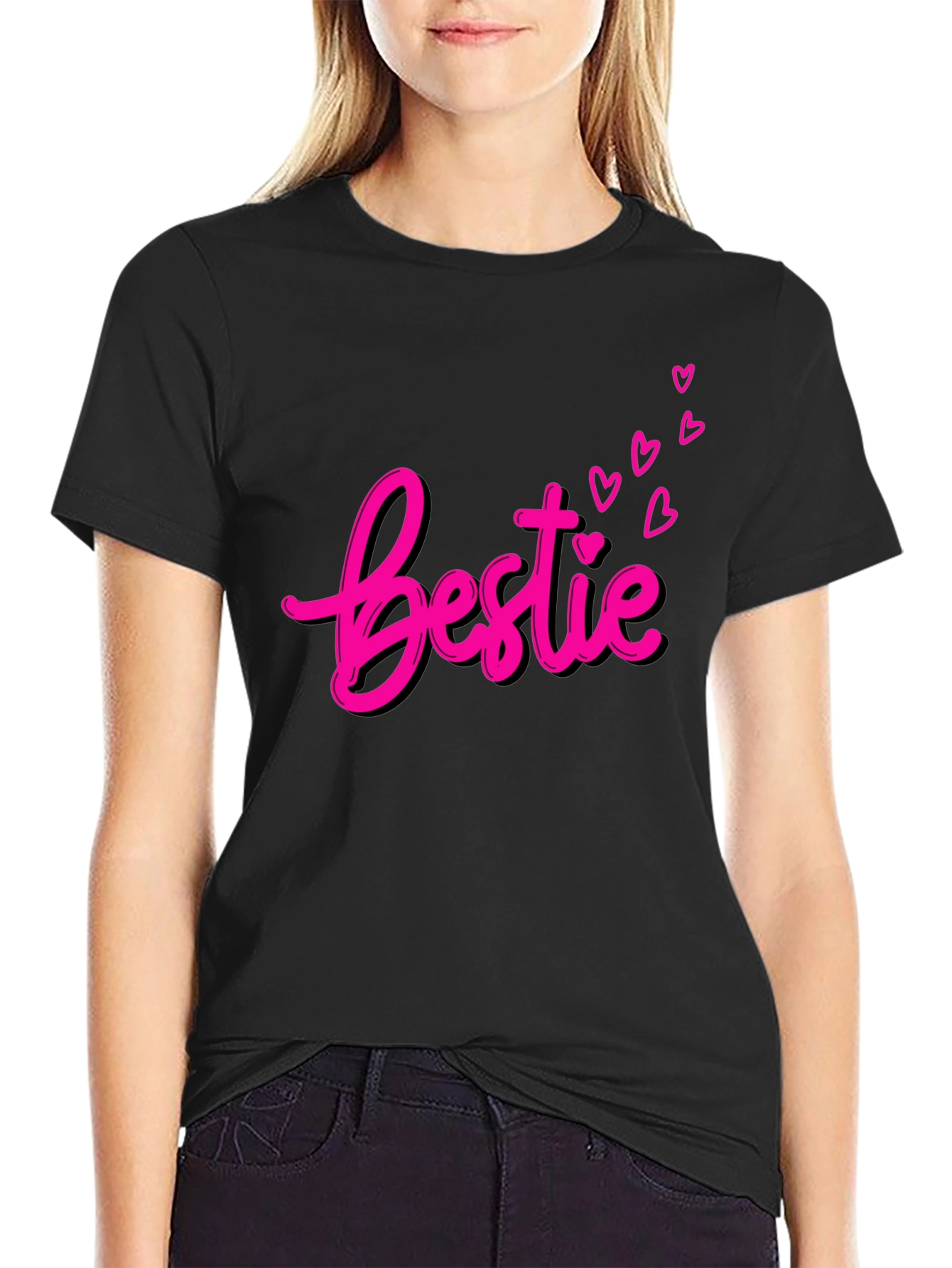 Bestie Graphic Tee - Pink Heart Design